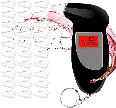 Alkoholtester Polizeigenau, Professioneller tragbarer Alcohol Tester Promillemessgerät mit 30 Mundstücke, Promilletester Alkoholmessgerät für Privaten Professionellen Gebrauch zu Hause Oder Auf Partys