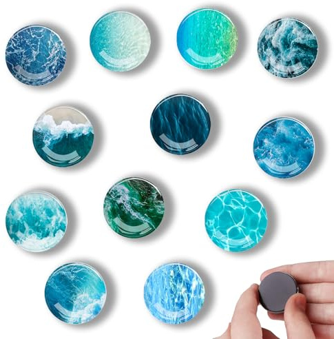 12 Pieces Fridge Magnets, Ocean Glass, Colourful Fridge Magnets, Decorative Magnets for Magnetic Board, for Refrigerator, Whiteboard, Pin Board, Kitchen, Kids and Adults Gift