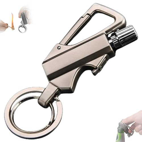 Permanent Match Metal Lighter - Reusable Windproof & Waterproof Keychain, with Multitool Bottle Opener for Camping Survival Gear, Men's Gifts (Sliver,Without gift box)