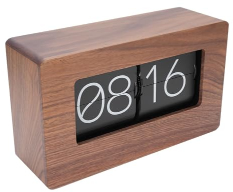 Sonew Vintage-Auto-Flip-Uhr aus Holz – Retro-Digitale Mechanische Flip-Schreibtischuhr mit 24-Stunden-Format, Walnussrahmen, Leiser, Batteriebetriebener Tisch- oder Wanduhr für den Wohnbereich