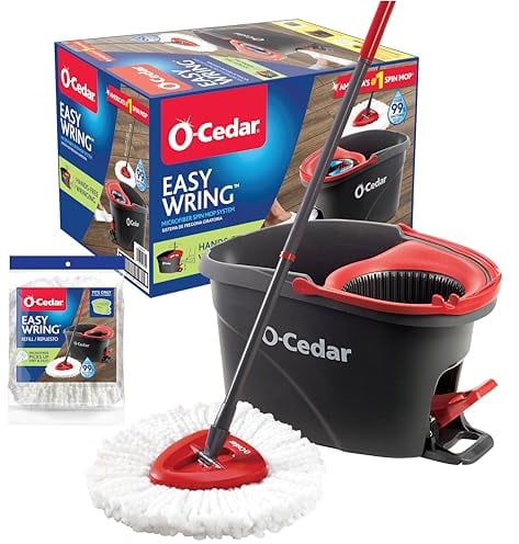 O-Cedar EasyWring - Mopa giratoria, Rojo/Gris, con 1 Recambio Adicional