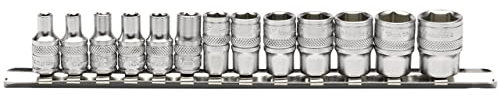Draper 16487 1/4-Inch Square Drive Metric Sockets on Metal Rail, 13 Piece