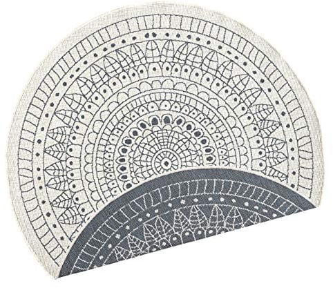Northrugs Porto In- und Outdoor Teppich Rund – Runder Wendeteppich Wasserfest Mandala Design Flachgewebe Teppich Wetterfest für Balkon, Terrasse, Garten, Wohnzimmer in Grau Creme, ⌀200cm
