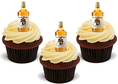 12 x Captain Morgans Gold Spiced Rum Bottles - Fun Novelty Birthday Premium Stand UP Edible Wafer Card Cake Toppers Decorations