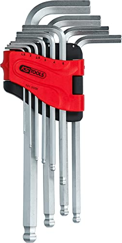 KS Tools - 151.5000 - Jeu de clés mâles coudées - 6 pans creux - Tête sphérique sur la partie longue - Idéal pour vis difficilement accessibles - 10 pièces
