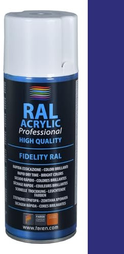 FAREN RAL ACRYLIC, Vernice spray Acrilica 100%, Smalto FIDELITY RAL, Colori Brillanti a Rapida Essiccazione, 400ml (RAL 5002 BLU OLTREMARE)(1pz)