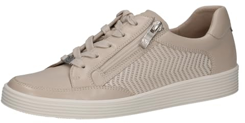 CAPRICE Damen Sneaker flach aus Leder mit Reißverschluss, Beige (Offwht Soft Co), 40 EU
