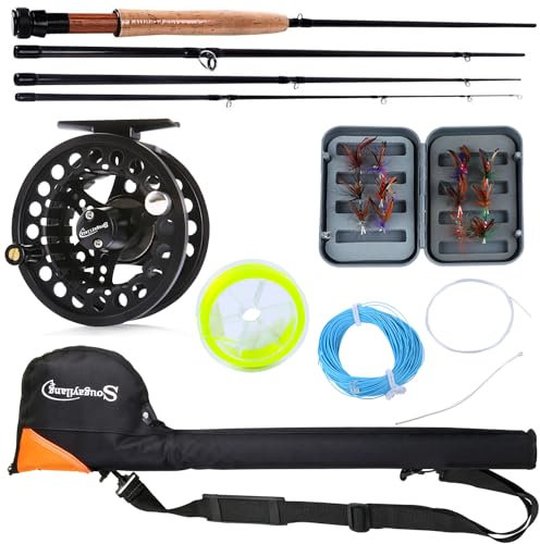 Sougayilang Canne à pêche à la mouche en eau douce avec moulinet (kit noir avec sac)