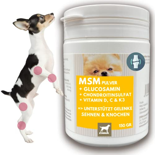 MSM Hund 150Gr Gelenke MSM-Pulver für Hunde mit Glucosamin Chondroitin MSM Vitamin C D Calcium - Gelenkpulver für Gelenke Gelenkfunktion alternativ Tabletten für Hunde I Methylsulfonylmethan Schwefel