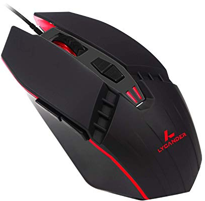 LYCANDER - Mouse ottico con cavo USB (1.5m), DPI regolabile fino a 6400, 7 pulsanti, LED