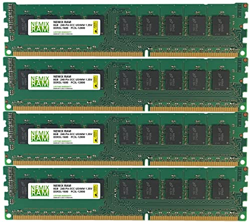 NEMIX RAM DDR3-1600MHz PC3-12800 ECC UDIMM 2Rx8 1.35V memoria de servidor sin búfer de 32 GB (4x8GB)
