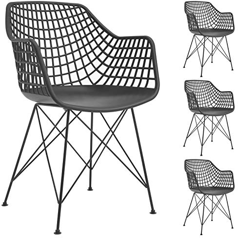 IDIMEX Gartenstuhl Alicante im Retro Design, Stühle Küchenstuhl Essstühle Armlehnstuhl, im 4er Set, Kunststoff in schwarz