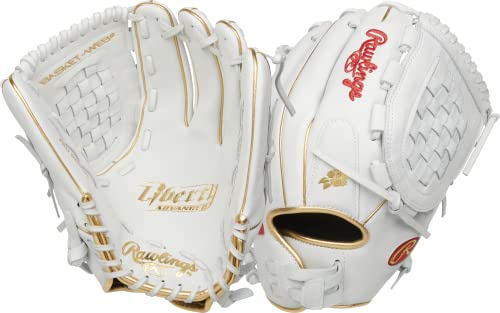 Rawlings Damen Liberty Advanced Fastpitch Softball Glove | Sizes 11.75-13.25 | Multiple Styles, Korbgeflecht | Weiß/Gold, 12.5 | Utility