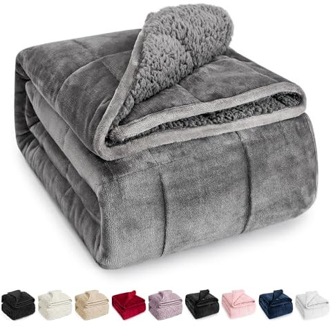 Wemore Sherpa-Fleece-Gewichtsdecke für Erwachsene, 6.8 kg, doppelseitig, gemütlich, flauschig, schwere Decke, 121.9x182.9 cm, grau auf beiden Seiten