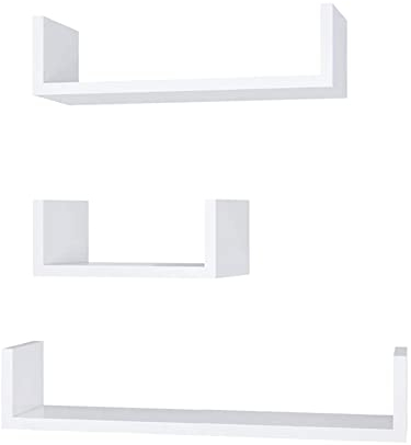 KELZIA Schwebende Regale in U-Form, 3 Stück, weiß, dekorative Ablagen für Bilder und Gegenstände, belastbar bis 3 kg, 42 cm lang