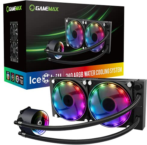 GameMax Ice Chill 240mm ARGB AIO Water Cooling System, Infinty Mirror Design, 2 x 120mm ARGB Fan, ASUS Aura Sync, AMD & Intel Compatible, Advanced Liquid Cooling | Black