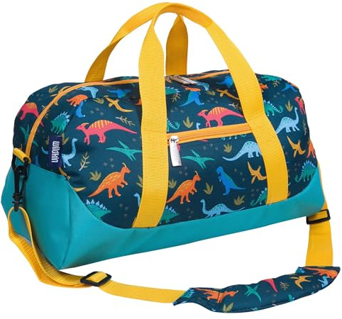 Wildkin Kids Overnighter Duffel Bag for Boys and Girls, Carry-On Size and Perfect for After-School Practice or Weekend Overnight Travel, Measures 18x9x9 Inches, BPA-free,Olive Kids(Jurassic Dinosaurs)