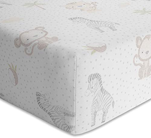 timitama 2X Jersey Baby Spannbettlaken 40x90 cm - Stubenwagen Wiegen Spannbetttuch aus 100% Baumwolle - Bettlaken für Kinder Matratzen und Moseskörbe - Jungle Party Weiß