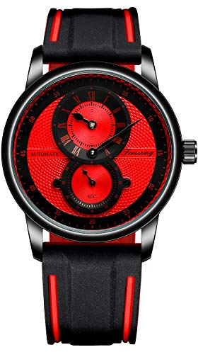 BOLYTE Neuartiges Design Silikon Armbanduhr Automatische mechanische Uhr für Herren Sport Armbanduhr Geschenke für Männer, Schwarz/Rot