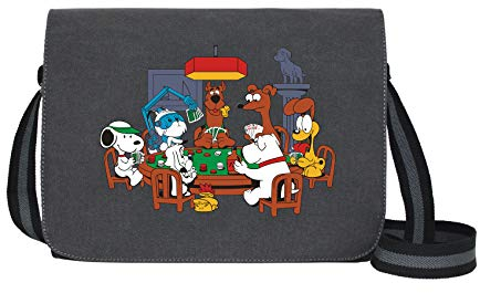 Dogs Playing Poker - Umhängetasche Messenger Bag für Geeks und Nerds mit 5 Fächern - 15.6 Zoll, Schwarz Anthrazit