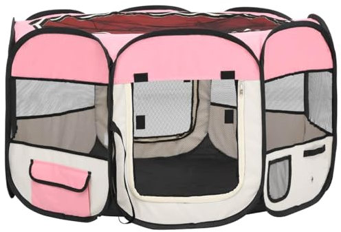 vidaXL Box per Cani Pieghevole con Borsa Trasporto Rosa 110x110x58 cm Recinto