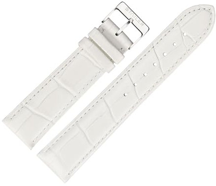 Stailer | Uhrenarmband aus echtem Leder mit Alligatorprägung | Lederarmband mit Edelstahl Metall Schließe | 20mm (M) | Weiß | Unisex