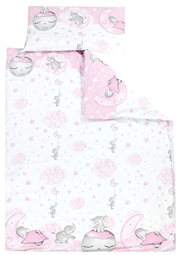 TupTam Kinder Bettwäsche Gemustert 2-Teilig Wendebettwäsche, Farbe: Mond mit Elefant/Rosa, Größe: 120x90 cm
