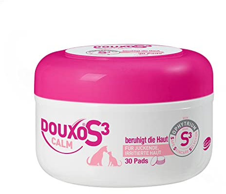 DOUXO S3 CALM Pads, Dog Itchy Skin Relief, Dry Skin Dog Solution, Pet Wipes for Cats, For Irritated Sensitive Skin, Dog Feet Wipes, Hypoallergenic Dog & Cat Wipes, Soothes & Hydrates, 30 Pads