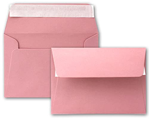 50x Brief-Umschläge B6 - Altrosa - 12,5 x 17,5 cm - Haftklebung 120 g/m² - breite edle Verschluss-Lasche - hochwertige Einladungs-Umschläge