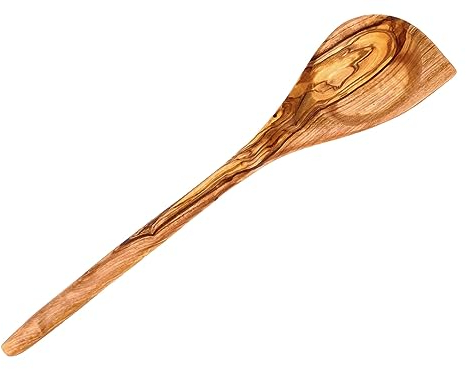 Balna 1 Stück Kochlöffel Olivenholz Holz mit Ecke Koch-Löffel Holzkochlöffel 30 cm, Back-Löffel geeignet für Pfannen, Kessel und Kochtöpfe