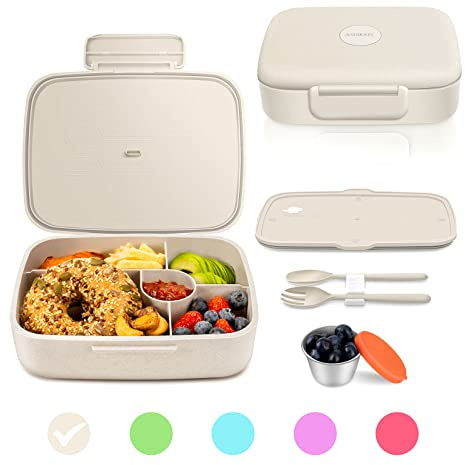 ANDMOON 5 Compartments Kids/Adult Bento Lunch Box with Snack Cup
