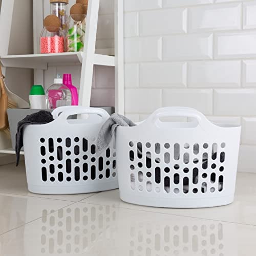 Wham Pack of 2 White Flexi Baskets Small With Handles, Peg Basket, Utility, Organisers, Craft Storage, Toys (8L) Made in UK