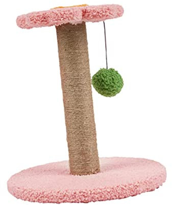 rockible Poteau à gratter pour Chat de Compagnie Jouets interactifs Grattoir avec étagère à Billes Tapis à gratter Amusant pour l'entraînement à l'exercice en, Fleur Rose