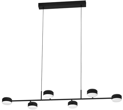 EGLO LED Pendelleuchte Esstisch Clavellina 6-flammige | Hängelampe für Wohnzimmer und Esszimmer, Esszimmerlampe aus Metall in schwarz Acryl in weiß, Lampe hängend warmweiß