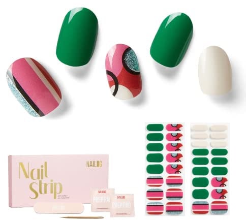 NAILOG Semi Cured Gel Nail Strips, 34 pcs Salon-Quality Gel Nail Stickers, Long Lasting Nail Wraps for Women with Soft Gel Finish, Rhapsody
