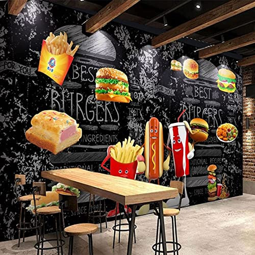 XTSWallpaper French Fries Burgers Drinks 360X250Cm Self-Adhesive Wallpaper Photo Wallpaper - Custom 3D Mural Poster Wall Painting, Large Murals Living Room Sofa Tv Background Decor Wall Painting