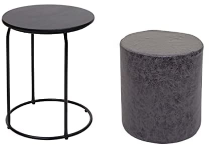 Mendler 2er-Set Sitzhocker und Beistelltisch HWC-K48, Kaffeetisch Tisch Hocker, MVG-Zertifiziert MDF Metall Kunstleder - schwarz