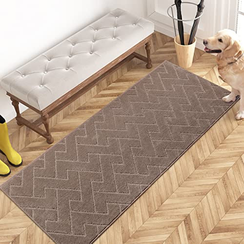 PURRUGS Dirt Trapper Door Mat 24 x 59, Non-Slip Machine Washable Entry Rug, Shoe Scraper, Dog Doormat, Super Absorbent Welcome Mat for Front & Back Door, Muddy Wet Shoes & Paws, Grayish Brown