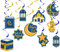 20Pcs Ramadan Eid Mubarak Decorations,Ramadan Hanging Swirls Shining Blue Gold Star Moon Lantern Ceiling Foil Eid Mubarak Hanging Decoration for Kareem,Muslim Islamic Festival,Eid Al-fitr Party