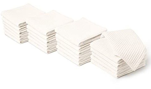 Encasa XO Küchenhandtücher und Waschlappen aus Baumwolle | Natürlich | Waffel- und Flachgewebe-Geschirrtuch | Geschirrtuch-Set | 30x30 cm | Wiederverwendbar und schnell trocknend 24er-Satz