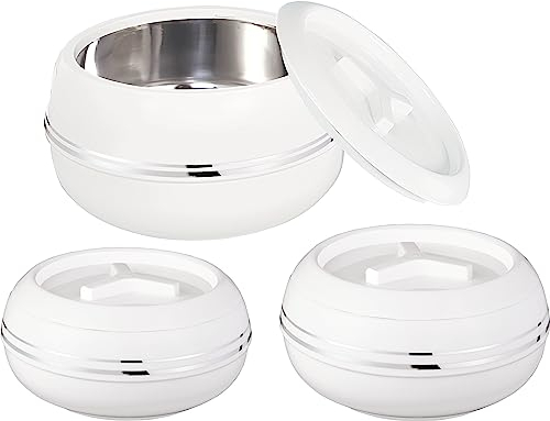 Kajal Palazio Weißer Thermo-Lebensmittelbehälter aus BPA-freiem Kunststoff und Edelstahl mit Deckelverriegelungsfunktion. Halten Sie Speisen warm. Auflaufset (3200 ml), ideal für Chapatti.