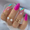 24pcs Short Oval Rainbow Colored Stick-on Nails - White Heart Press-on Removable Glue-on Fake Nails for Women Girls - Nail Art Accessories