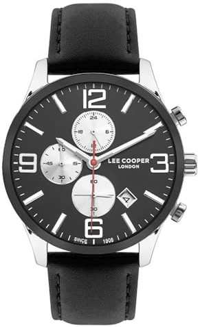 Lee Cooper Herren JP15 Uhrwerk Uhr, Multifunktionsdisplay und Lederband - LC07713.351, schwarzes Armband, Armband