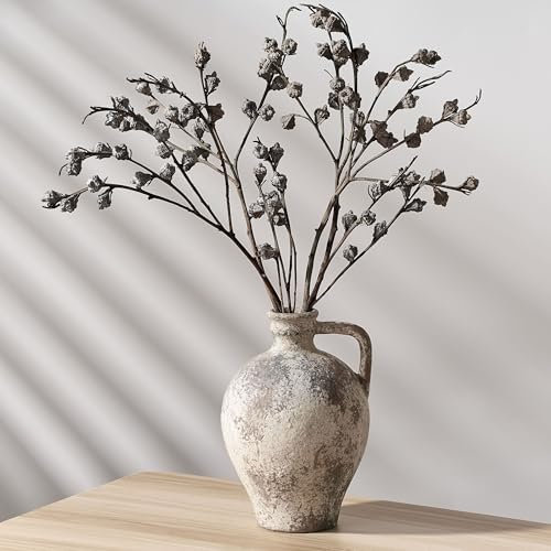 PORCER Antike Keramikvase, 22 cm, Terrakotta-Vase mit Griff, toskanische Dekoration, dekorative Vase, rustikale Vase für Heimdekoration, Bauernhaus, Wohnzimmer, Boden, Hochzeit, Weihnachten, Grau