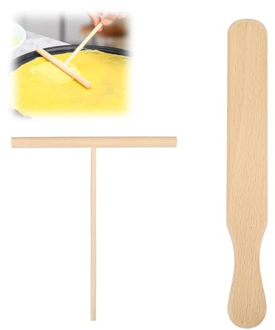 Crêpes en Bois Spatule en Crepiere Râteau, Crepes Lot de 2 Distributeurs, Outils Crepes, Spatule Crepes Party, Raclette a Crepe en Bois, pour Petits-Déjeuners et Crêpe Party