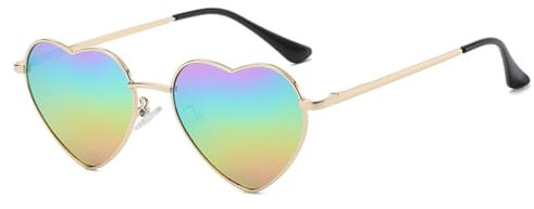 WDZAYXC Polarisierte Herz geformte Sonnenbrille für Damen Vintage Metallrahmen Nette Gläser für Party und Festival(Regenbogen)