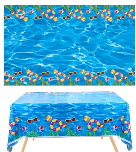 2 Stück Hawaiian Luau Party Tischtuch,Blau 130 x 220cm Plastik Partytischdecken,Sommer Pool Dekorationen Tischdecken für Geburtstag Party Zubehör
