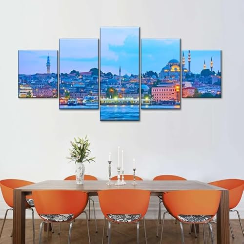 WKXTECZT 5 Teilige Kunstdruck Leinwandbilder 5 Teiliges Wandbild Altstadt von Istanbul Kunstdruck Auf Leinwand Leinwandbilder Wohnzimmer Schlafzimmer Wandbilder Wohnzimmer Modern