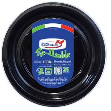 TEKHOME PIATTI PLASTICA 22cm iatti plastica colorati lavabili e riutilizzabili Rotondi per Compleanno,Festa, Matrimonio (NERO, 75pz)