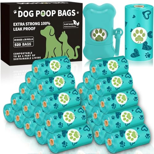 RDDAIPE Hundekotbeutel 520 Stück (26 Rollen) mit Spender, Kotbeutel für Hunde, Hundebeutel KOT, Hundetüten Kotbeutel, Kackbeutel für Hunde Auslaufsicher, Extra Groß, Dick, Leichter Zitronenduft